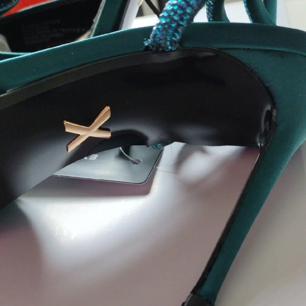 Express Teal Bow Rhinestone Women's Strap Pumps Heels. Size 6. - Picture 8 of 11